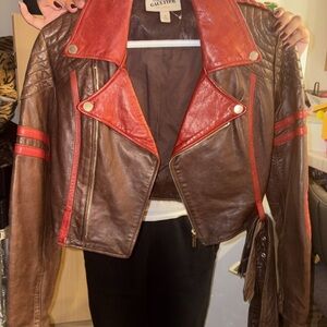 Jean Paul Gaultier Red and Brown Leather Jacket